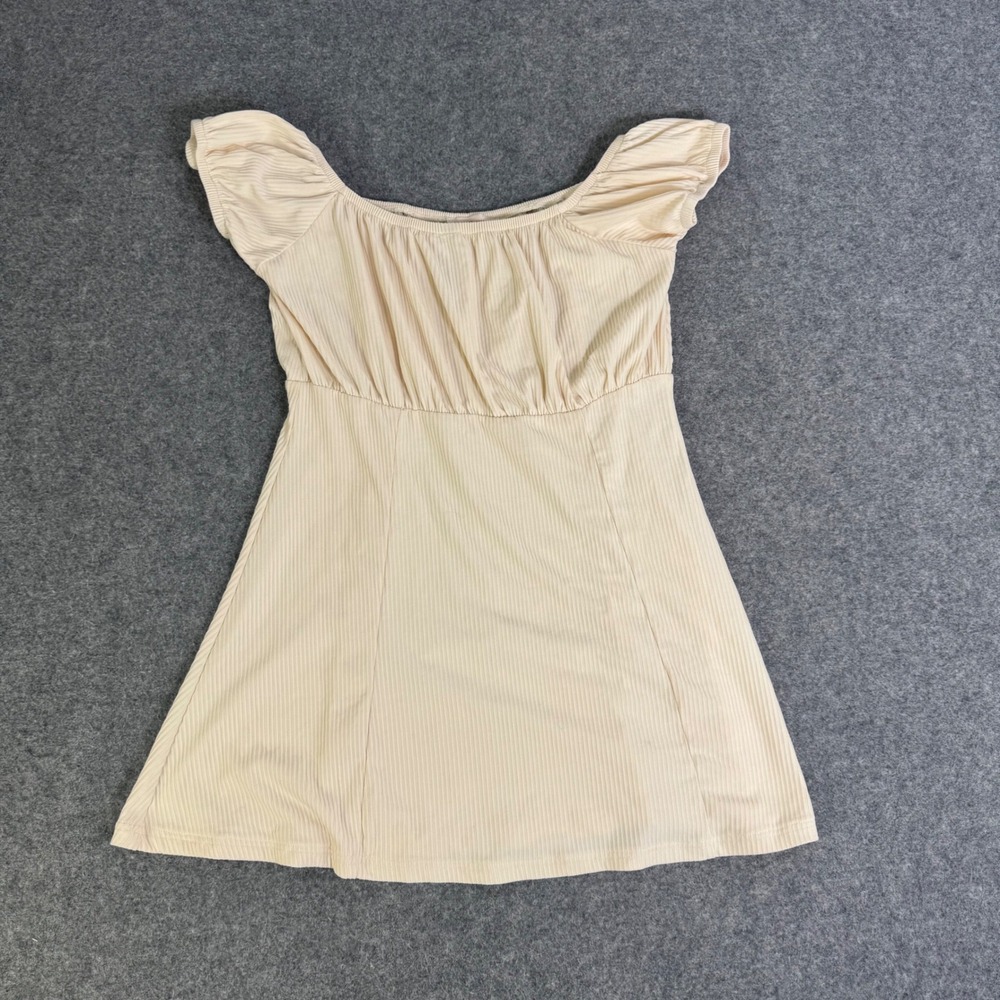 Tory Burch Cream Ribbed Empire Waist Cap Sleeve Mini Dress XS